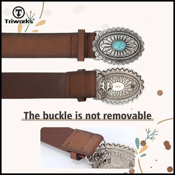 Western Leather Belt Vintage Medieval Turquoise Buckle Cowgirl Concho Adjustable